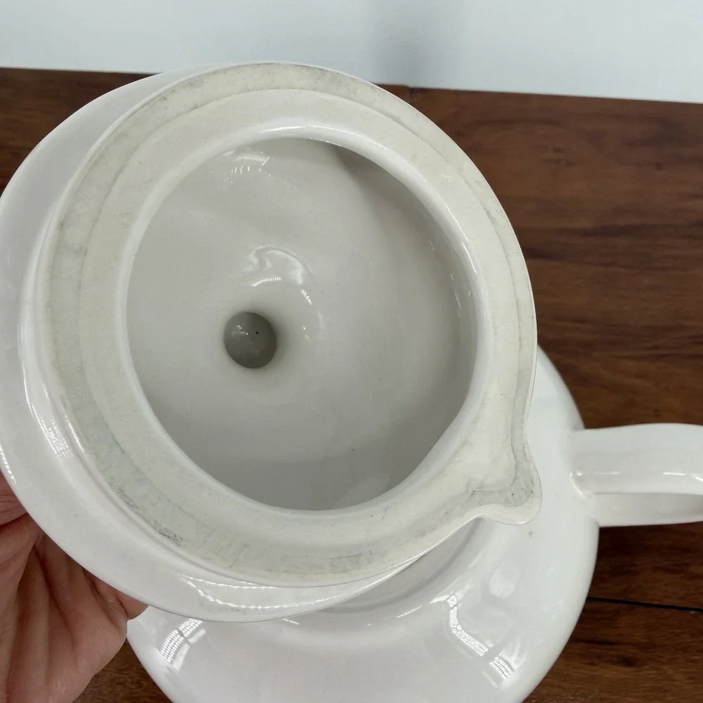 VTG 90s Pottery Barn Coffee House Tea Pot White Large 8-10 Cup 